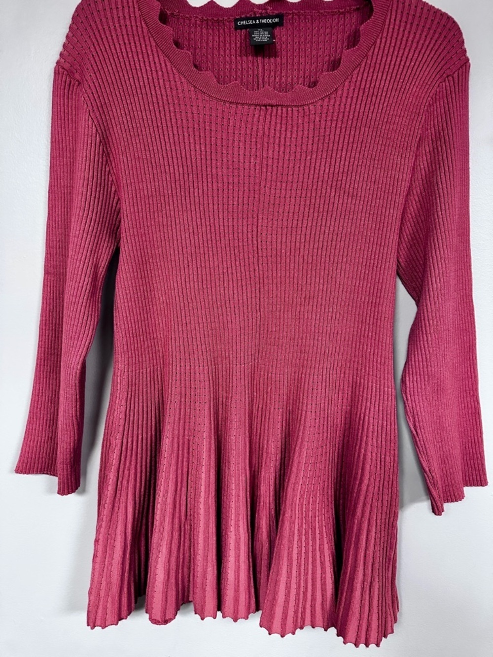 Chelsea & Theodore Dusty Rose Long Flared Scalloped Sweater / Mini Dress XL  EUC